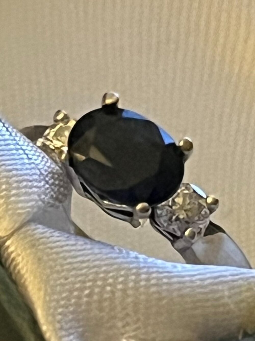 Sophia Fiori 14 karat white gold ring with midnight sapphire and diamonds